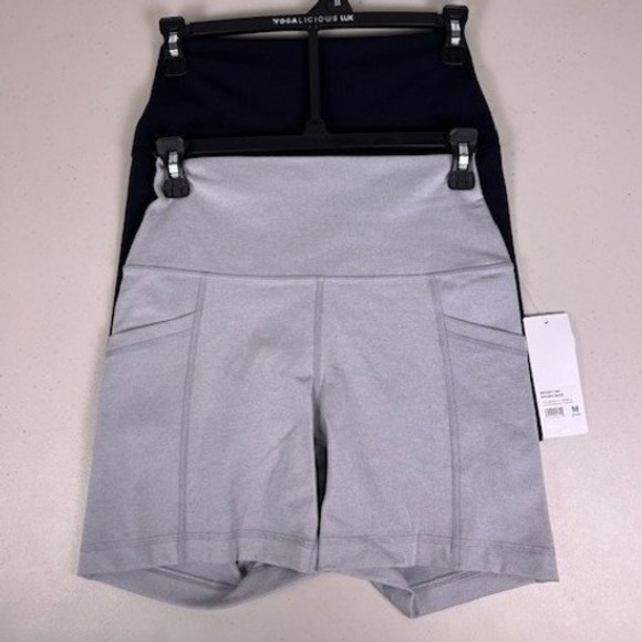 Yogalicious Lux Womens High Waist Biker Shorts 2 Pack Black Grey Size Medium - Picture 10 of 16